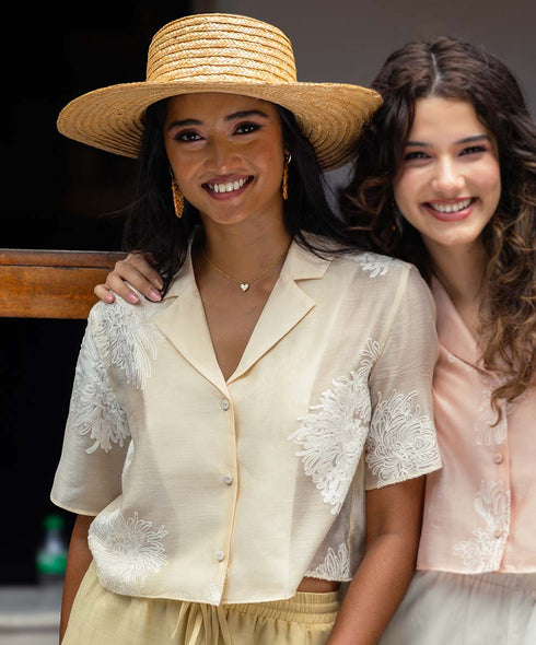 Lapel Detailed Embroidered Top